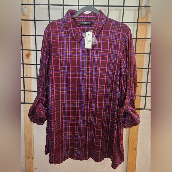 Lane Bryant Vibrant Plaid Shirt Pit=27 - Picture 1 of 3